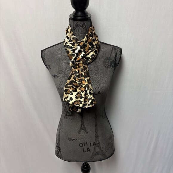 Leopard Print Scarf Lightweight Fashion Accessory Brown Black Animal Print - Picture 1 of 7